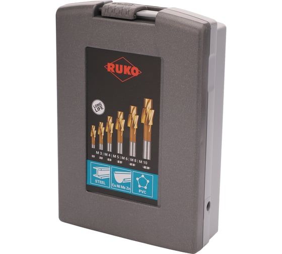 Набор цековок 180 градусов, М3-M10, HSS-TiN, 6 шт RUKO 102452TRO
