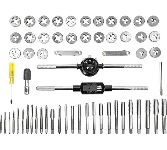 Набор метчиков и плашек AV Steel 60 предметов, М3-М12, 1/4"-1/2" в металлическом кейсе AV-921215