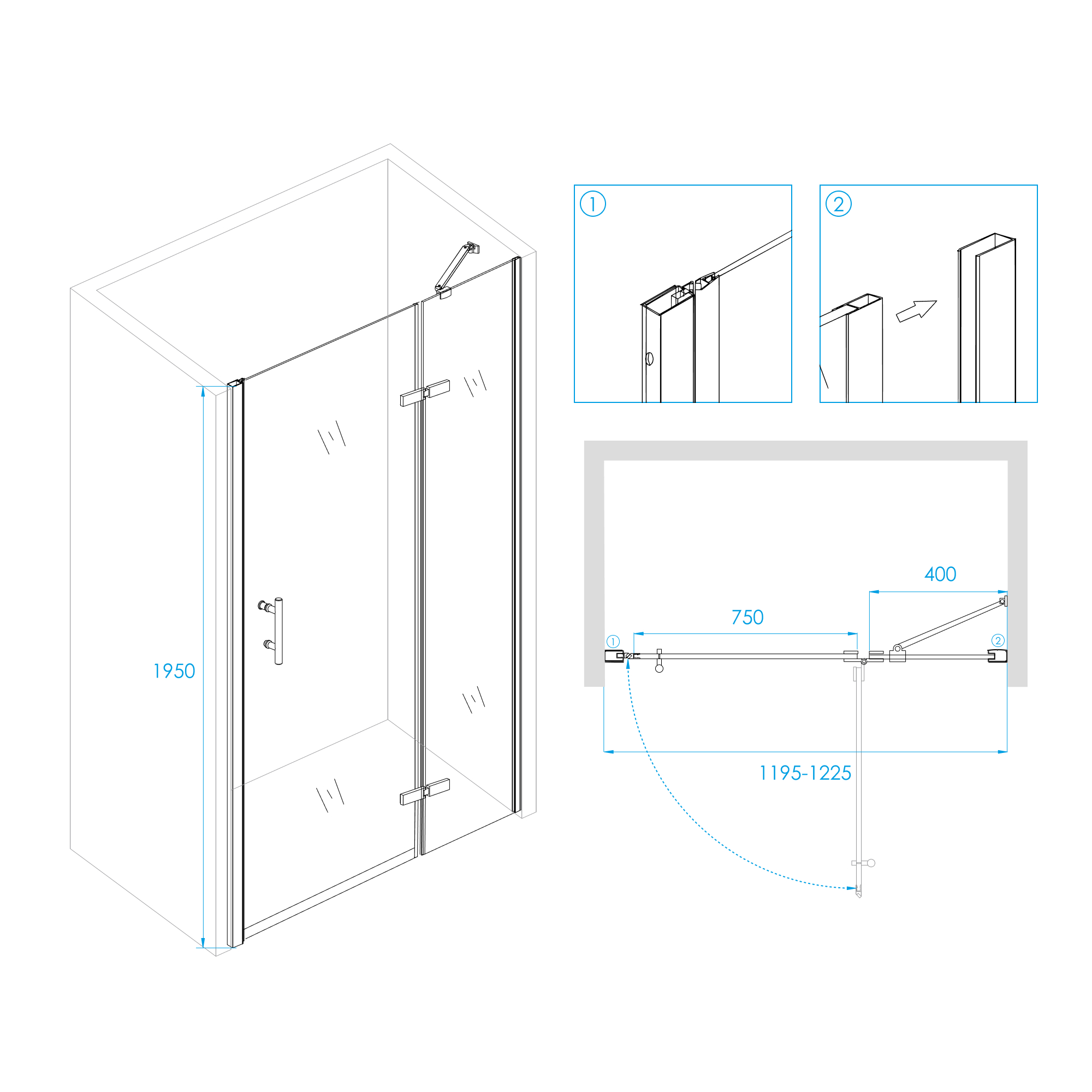 Душевая дверь RGW Passage PA-07B 120x195, прозрачное, черный, R