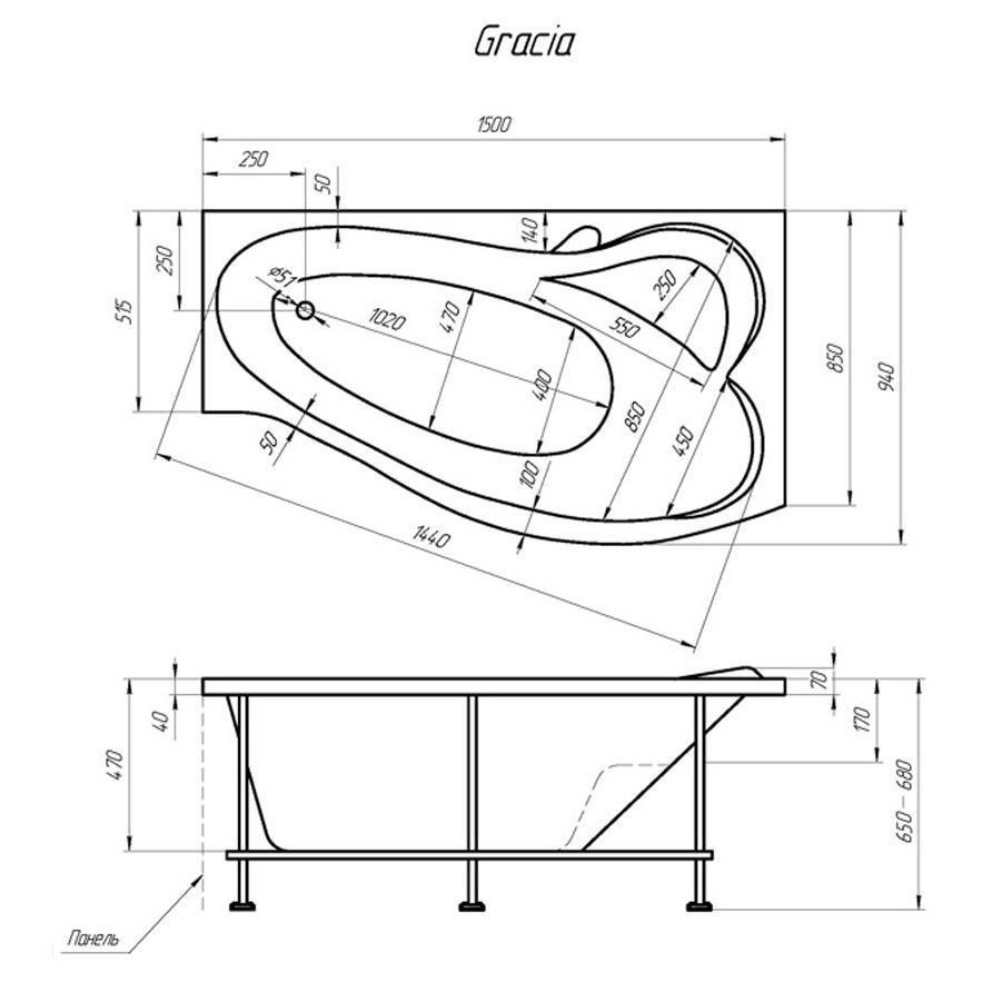 Акриловая ванна Marka One Gracia 150x90 L/R