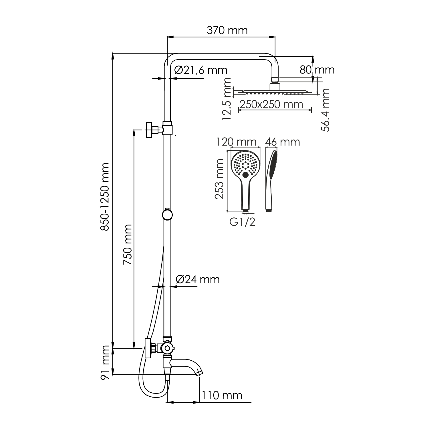 Душевая стойка WasserKRAFT A188.254.155.WM Thermo с термостатом, белый