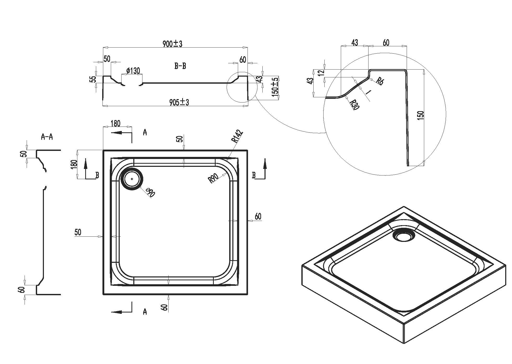 Поддон для душа Am.Pm Gem W90T-403-090W 90x90 белый