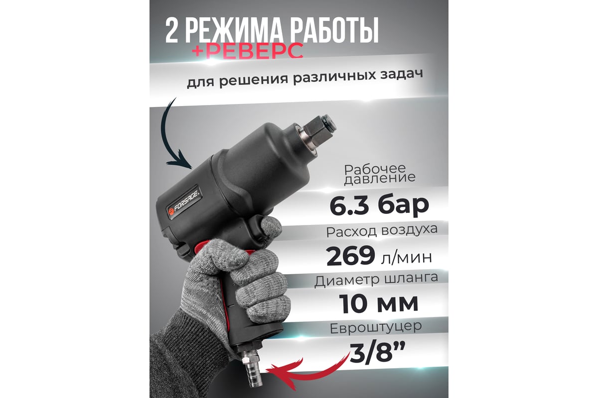 Ударный пневмогайковерт Forsage Twin Hammer F-82566(48141)