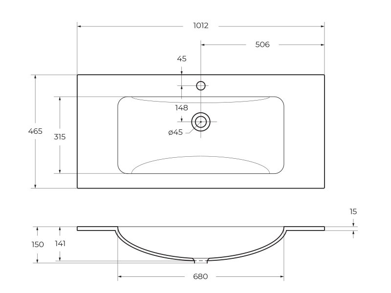 Раковина BelBagno BB1010/465-LV-VTR-BO 101 см Bianco Opaco