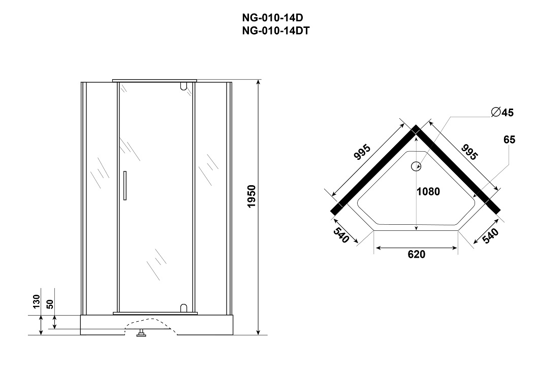 Душевой уголок Niagara Eco NG-010-14D 100x100 прозрачный, хром