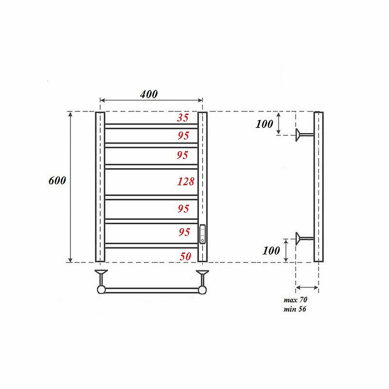 Полотенцесушитель электрический Point PN10846W П6 40x60 диммер справа, белый