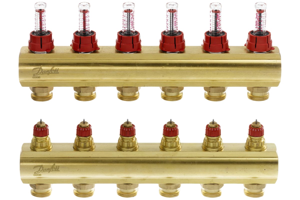 Коллекторы Danfoss FHF-6F с расходомерами для 6 контуров 088U0526
