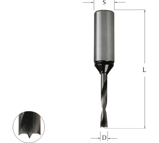 Сверло присадочное глухое монолитное правое для ЛДСП (5х57 мм, S 10x30 мм) WOODWORK 320.050.R