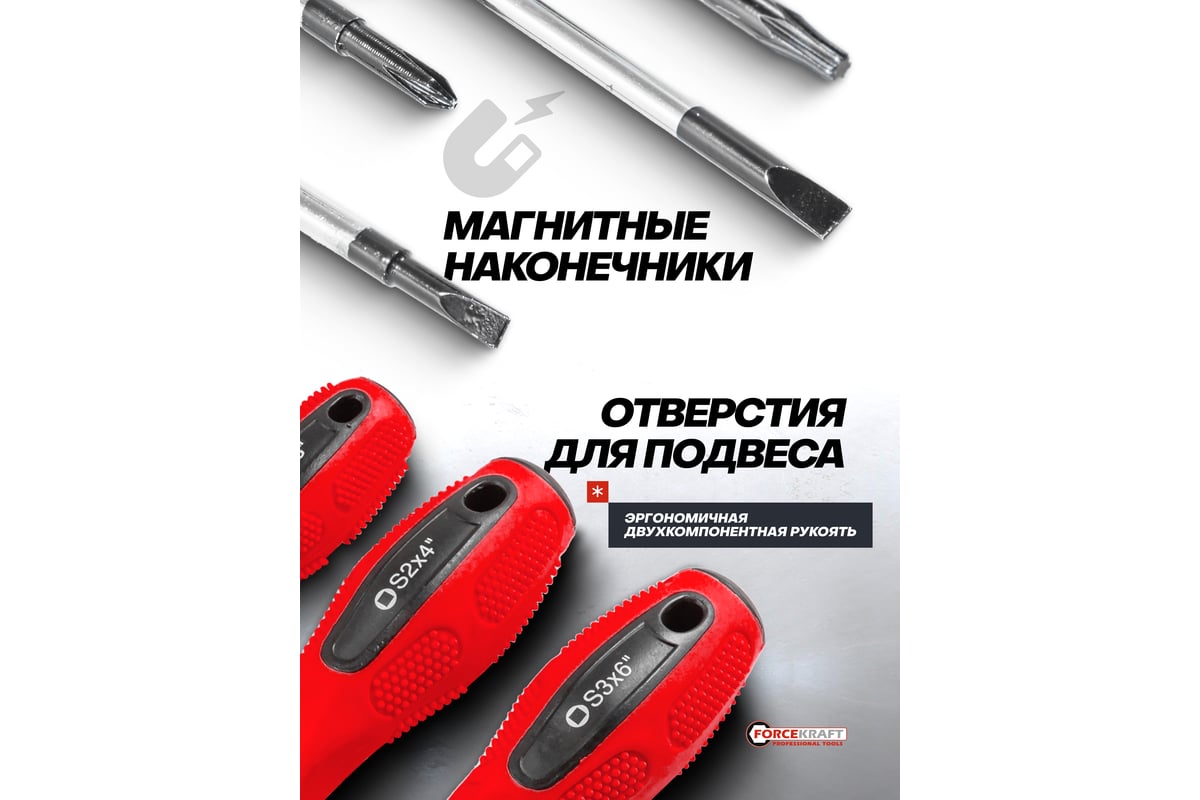 Отвертки в комплекте с битами Forcekraft набор 100 предметов FK-10100(59939)