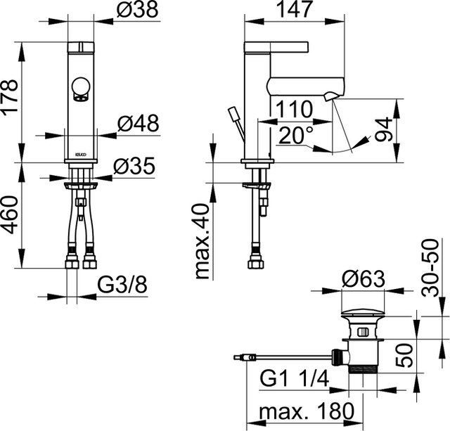 Смеситель для раковины Keuco IXMO Pure 59502371000 с донным клапаном, излив 110, черный матовый