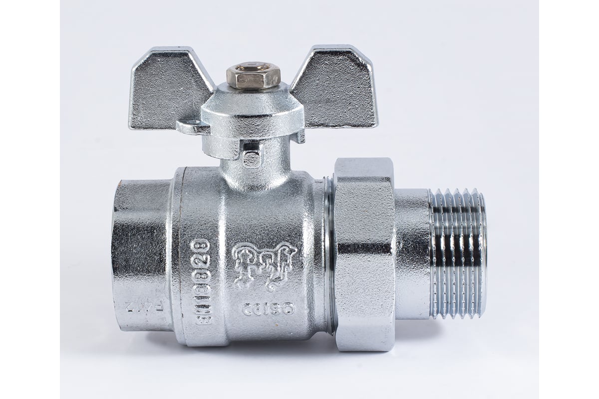 Шаровой кран PROFACTOR PF STANDARD с полусгоном хром, в/н ручка бабочка, 1 дюйм PF UBV 326CW