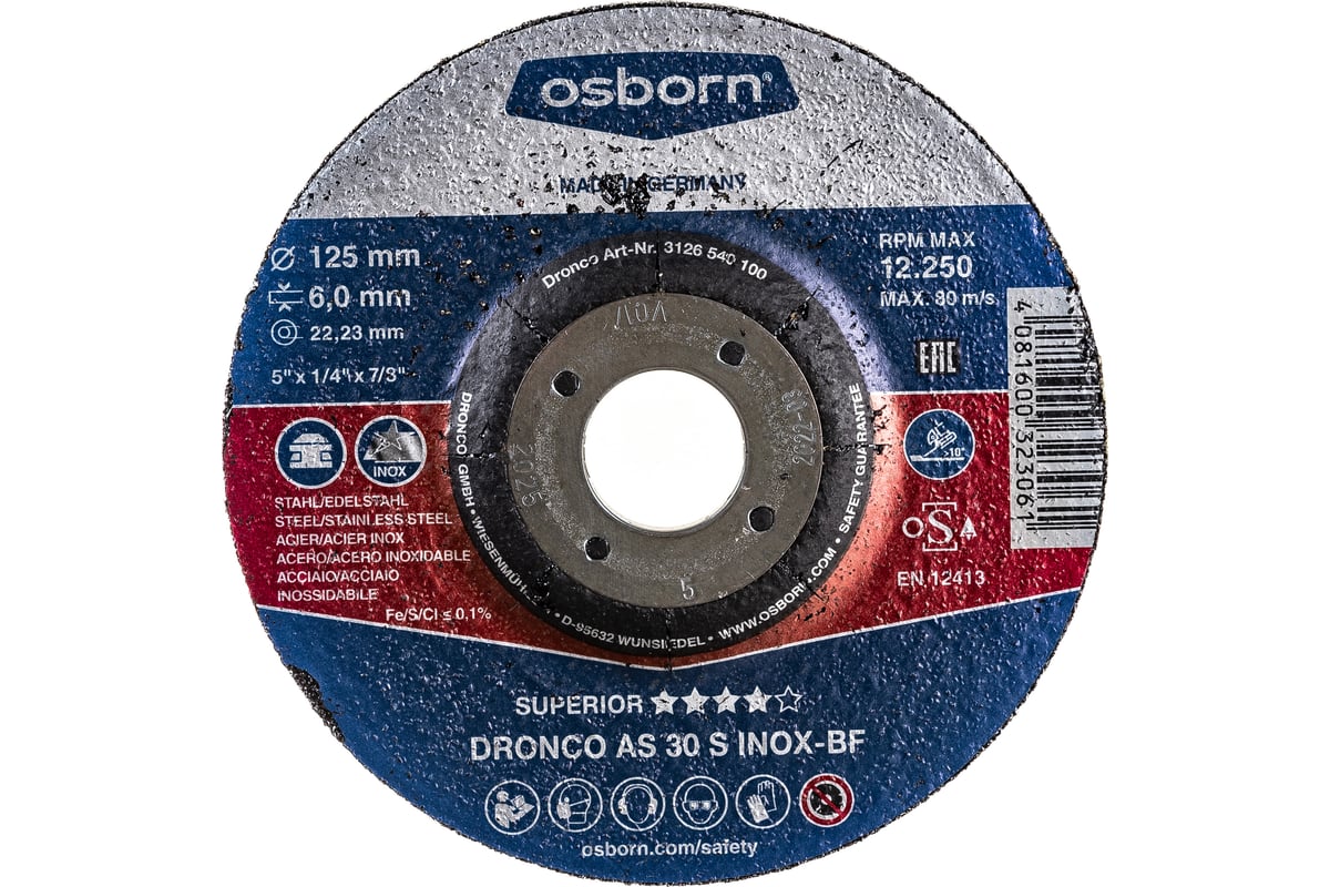 Диск шлифовальный Superior AS30S INOX (125x6x22.23 мм) DRONCO 3126540100