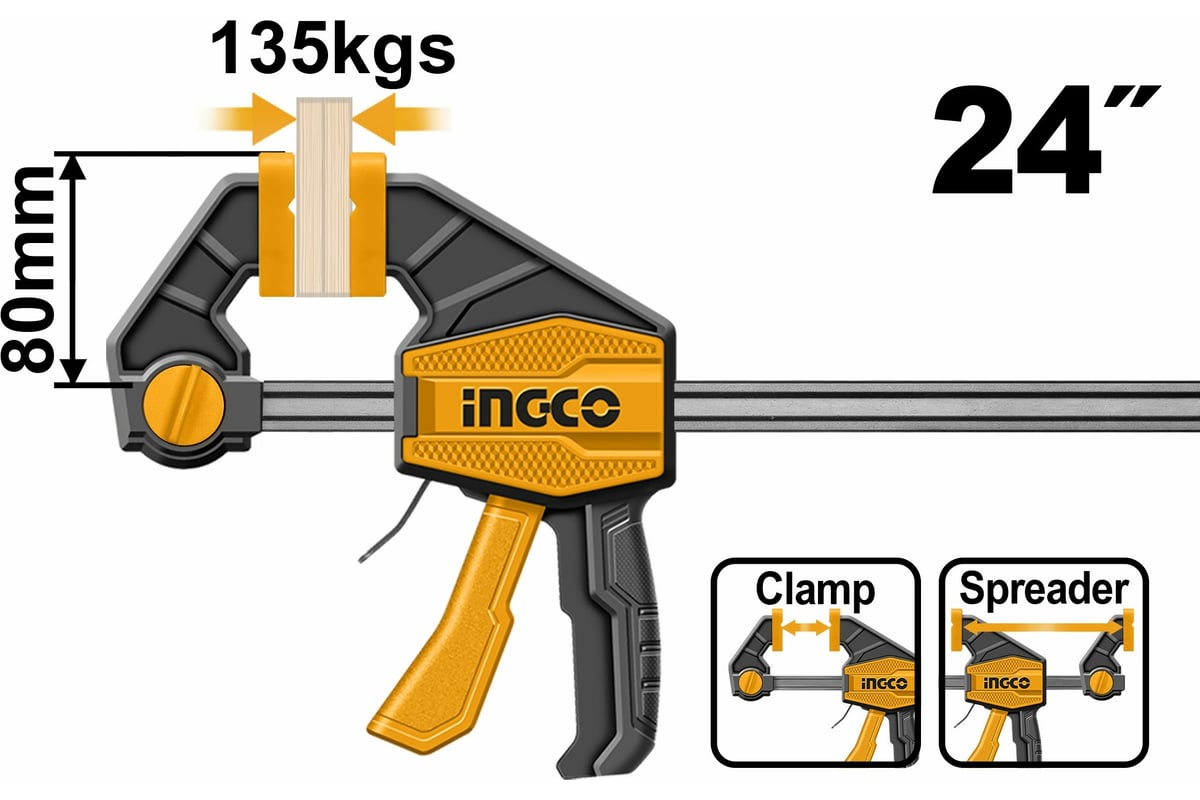 Быстрозажимная струбцина Ingco 80x600 мм HQBC24802
