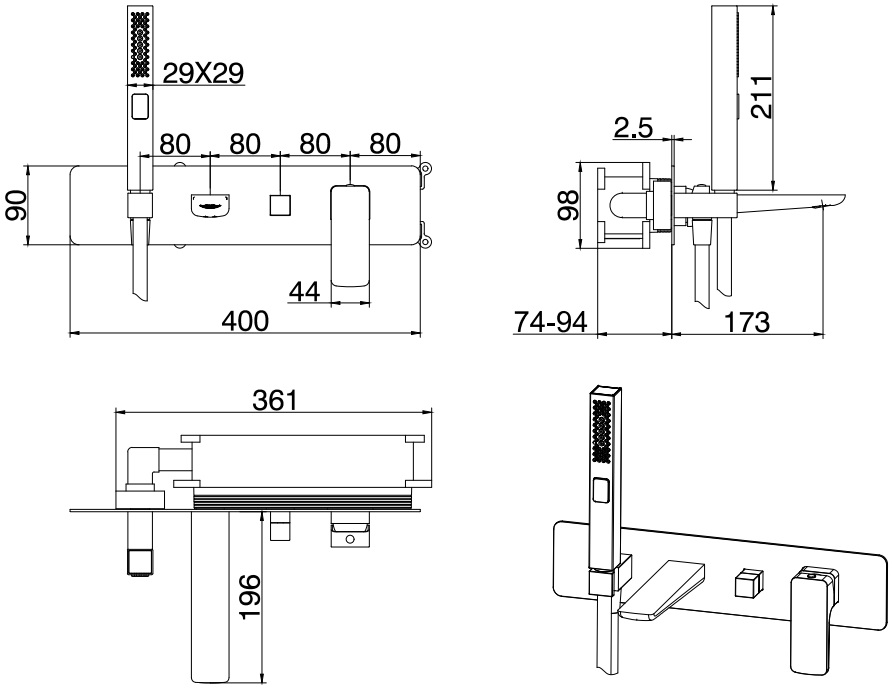 Смеситель для ванны Allen Brau Infinity 5.21007-00 (с внутренней частью), хром