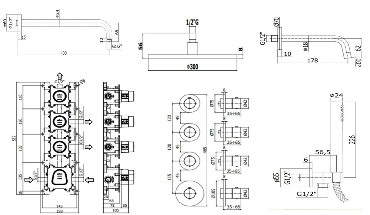 Душевой набор Paffoni Modular Box KITMB019CR045KING душ 30 см, излив 17.5 см, хром