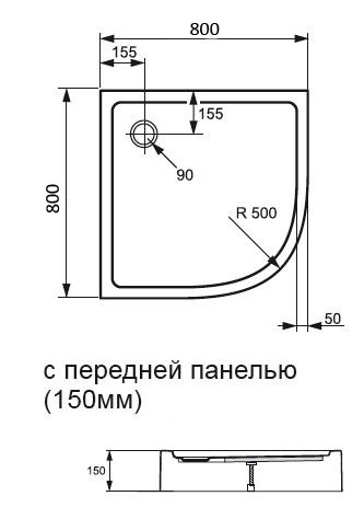 Поддон для душа Huppe Xerano 80x80 четверть круга с панелью