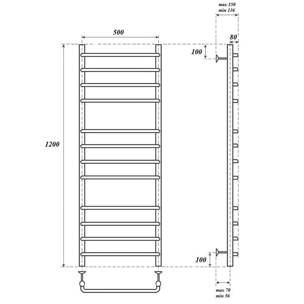 Полотенцесушитель водяной Point PN09152 П12 50x120, хром