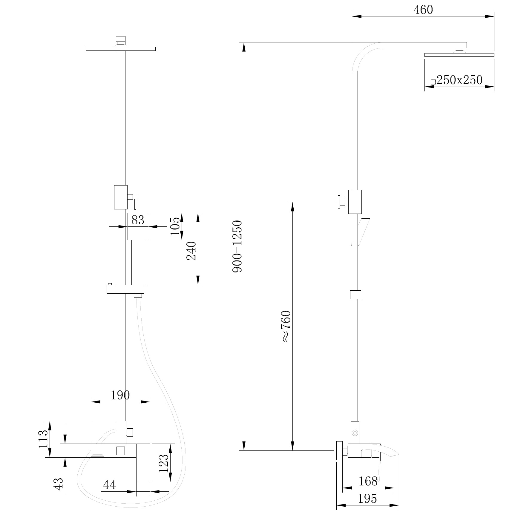 Душевая стойка Abber Wasserfall AF8616 с изливом