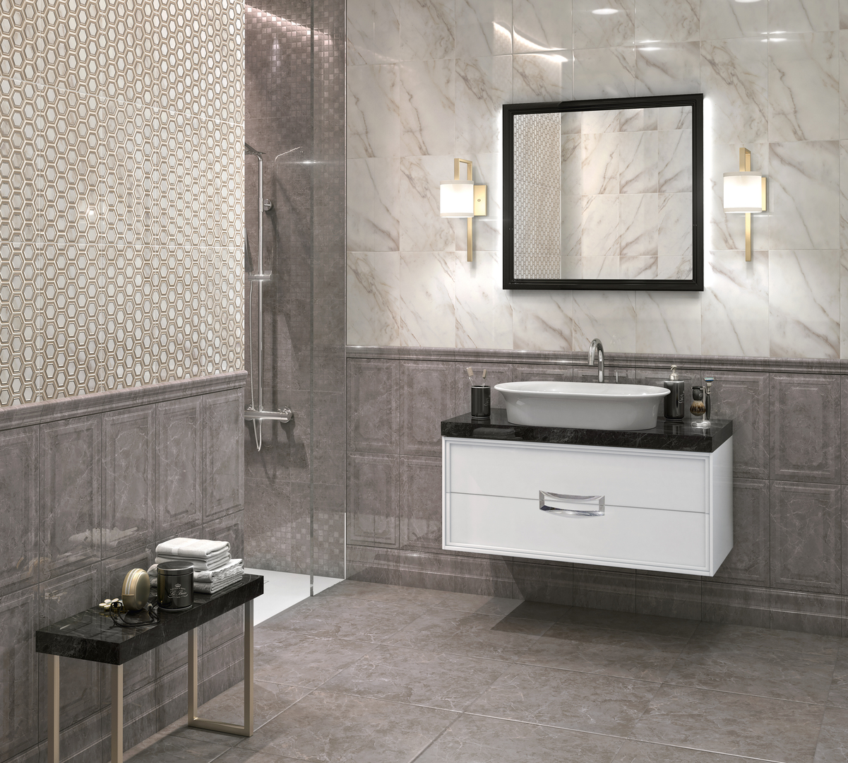 Керамическая плитка Kerama Marazzi Гран Пале белый панель 25х40 см, 6357