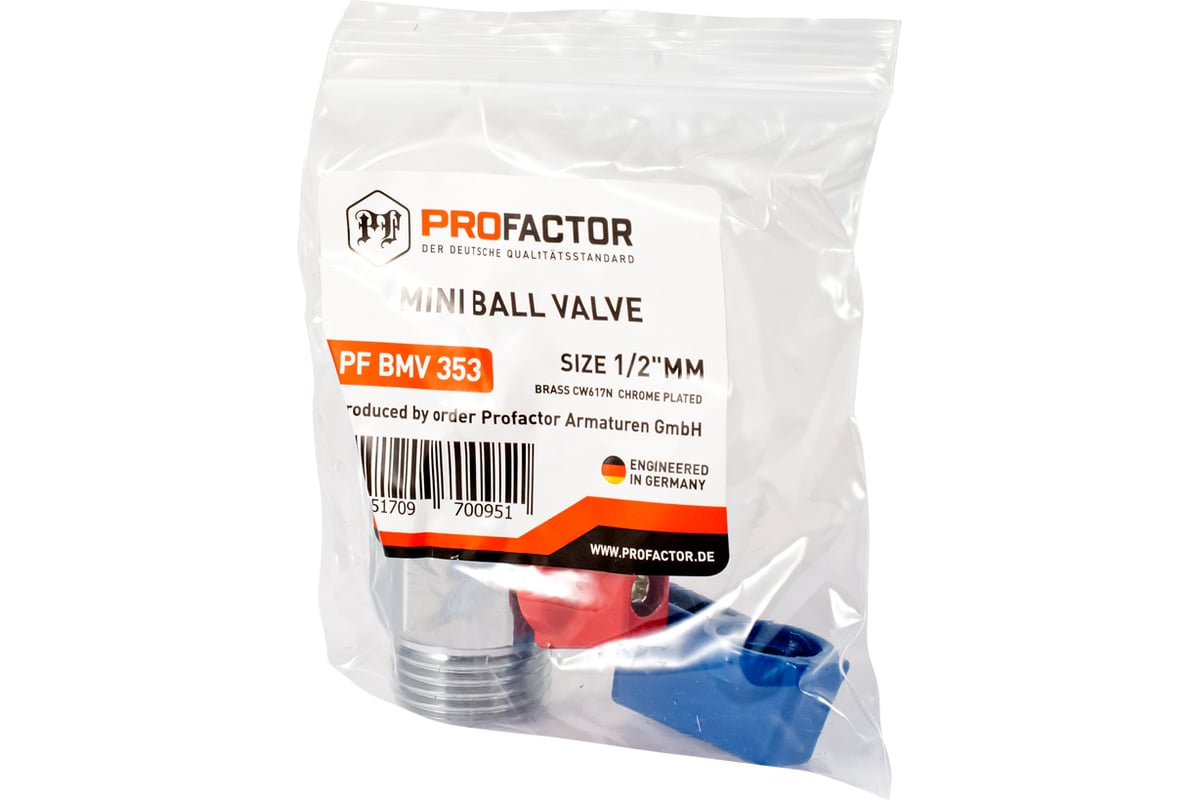 Шаровой кран PROFACTOR PF CHROME MINI для бытовой техники н/н 1/2 PF BMV 353