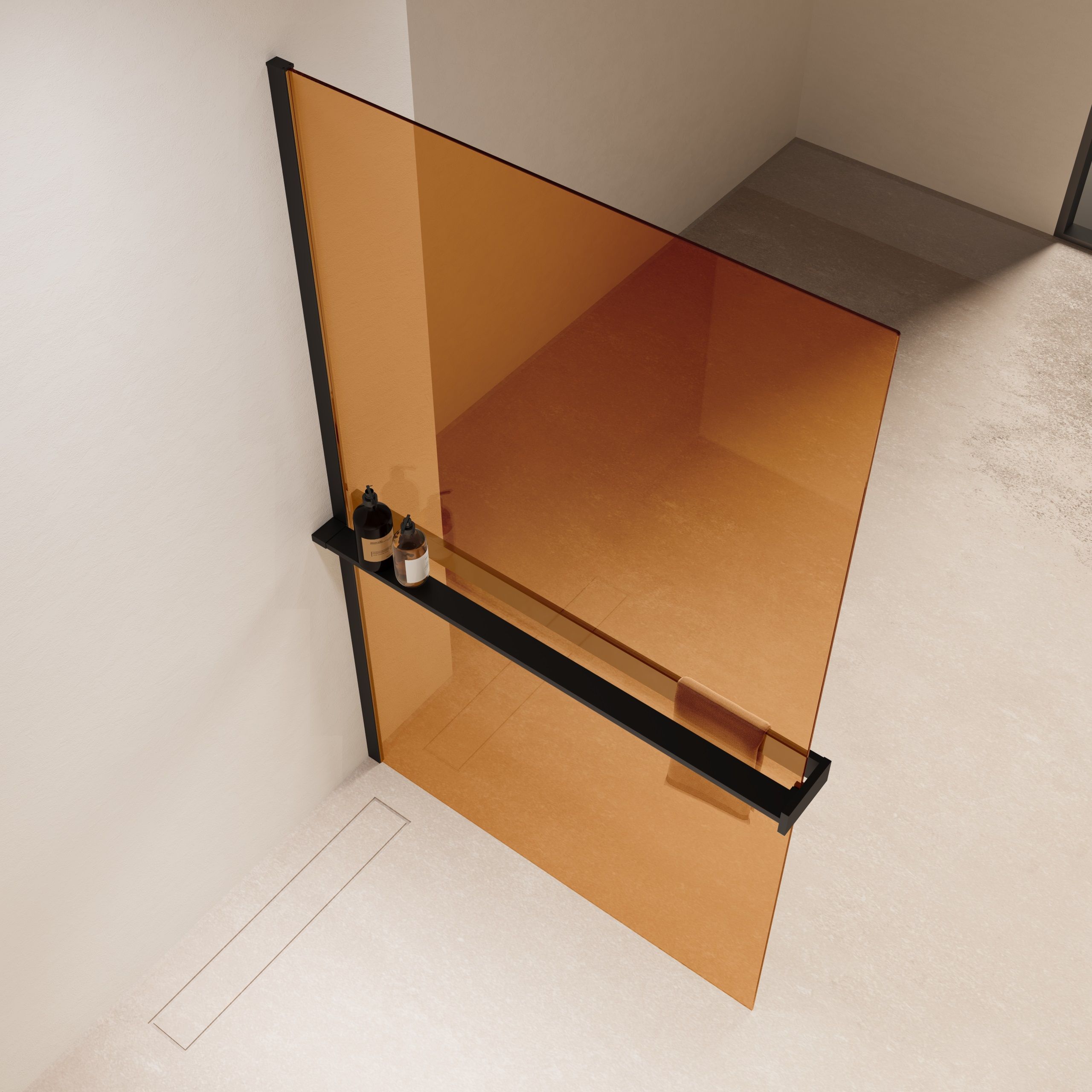 Душевая перегородка Vincea Walk-In VSW-1HR100GSB 100x200 черный матовый, янтарь