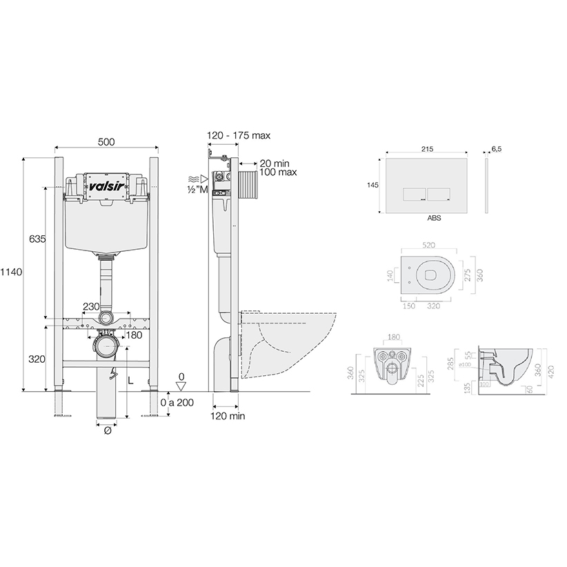 Подвесной унитаз с инсталляцией Valsir Winner S KIT VSCR 7334NEMT Slim P3, 4в1, кнопка хром