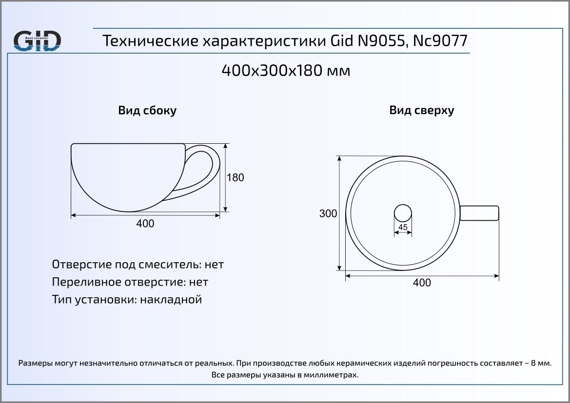 Раковина Gid Color Edition Nc9077 40 см, черный