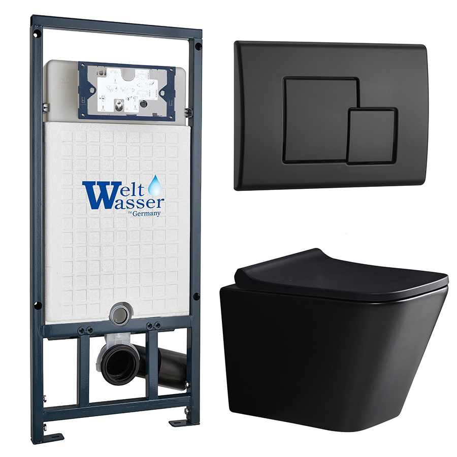 Комплект Weltwasser 10000010550 унитаз Gelbach 041 MT-BL + инсталляция Marberg 507 + кнопка Mar 507 SE MT-BL