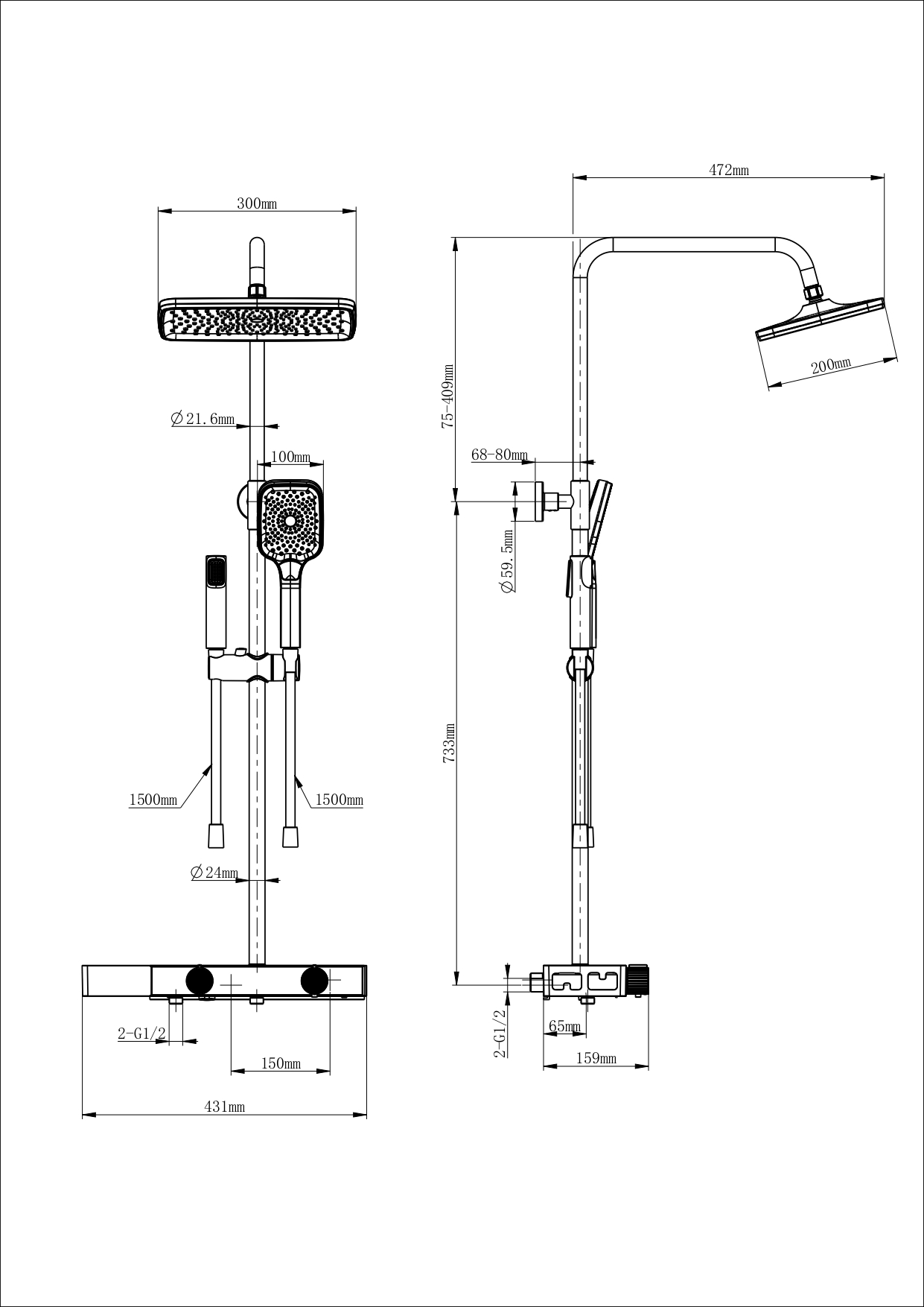 Душевая стойка Wonzon&Woghand Shelf WW-B4161-MB термостат, черный матовый