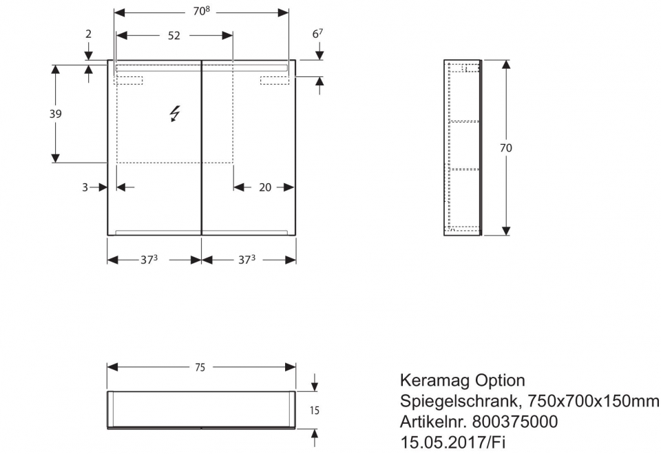 Зеркальный шкаф Geberit Option 75 см белый 500.205.00.1