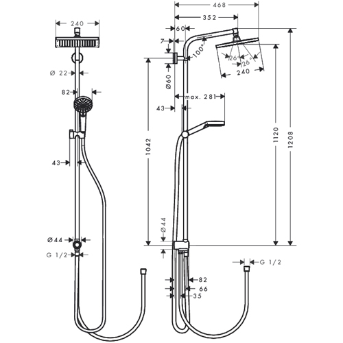 Душевая стойка Hansgrohe Crometta E 240 1jet Showerpipe Reno EcoSmart 27289000