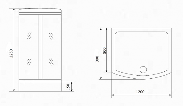 Душевая кабина Timo Lux T-7715 120x90, с г/м, прозрачные стекла, хром