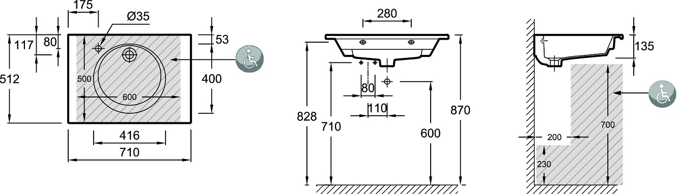 Раковина Jacob Delafon Odeon Rive Gauche EXAX112-Z-00 70 см