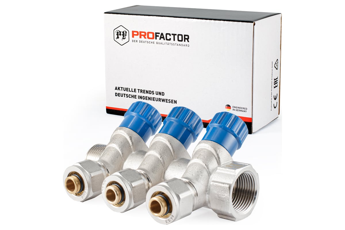 Коллектор с регулировочными вентилями PROFACTOR в/н 3/4" х 3 вых 16 цанга PF MVP 268.3C