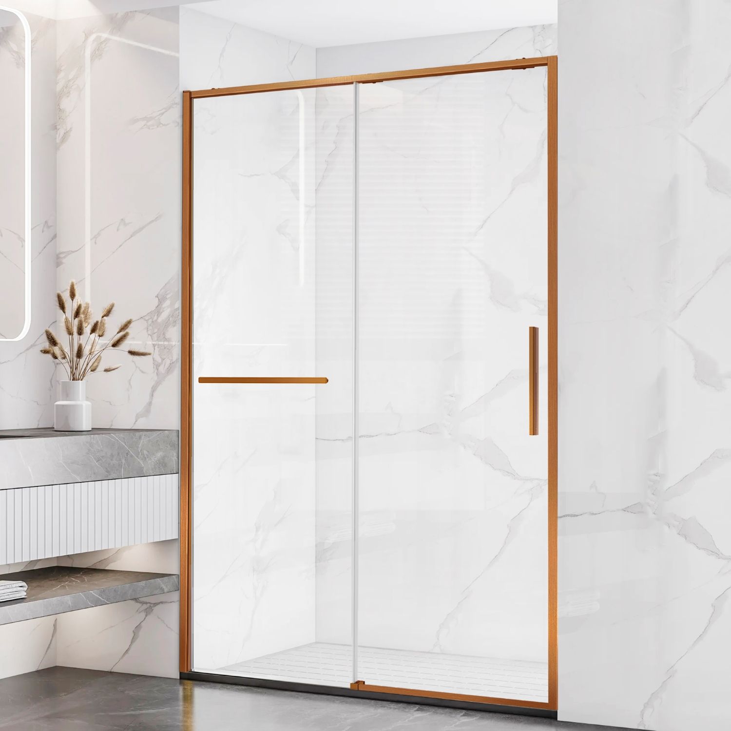 Душевая дверь Vincea Слим Софт (Slim Soft) VDS-1SS120CLBC 120x200 брашированная медь, прозрачная