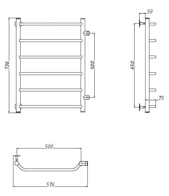 Полотенцесушитель водяной Aquanet Fiona 50x80 см боковое подключение