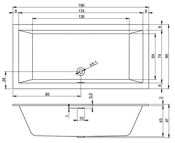 Акриловая ванна Riho Rethink Cubic 190x90 правая