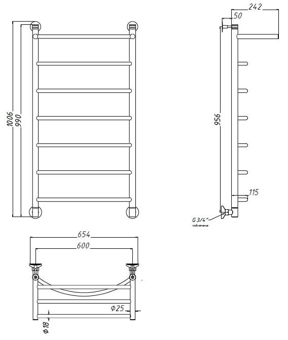 Полотенцесушитель водяной Aquanet Romeo 60x100 см, с верхней полкой