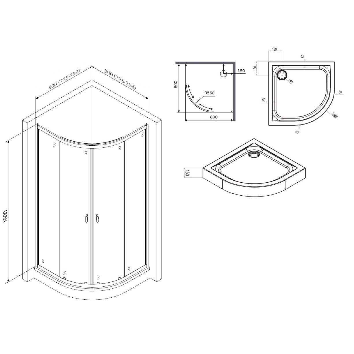 Душевой уголок Am.Pm X-Joy W88E-205-080MT64 80x80 с поддоном, прозрачный, хром матовый