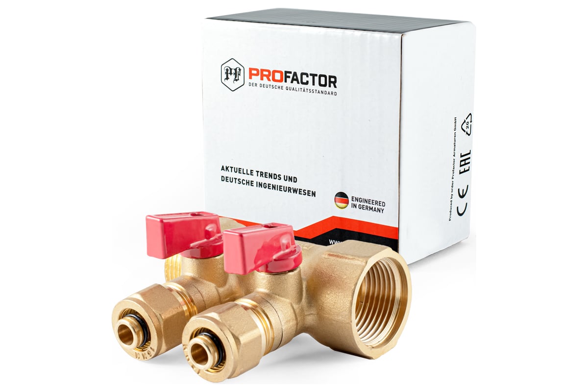 Коллектор с шаровыми кранами PROFACTOR в/н 1" х 2 вых 16 цанга PF MVP 267.2