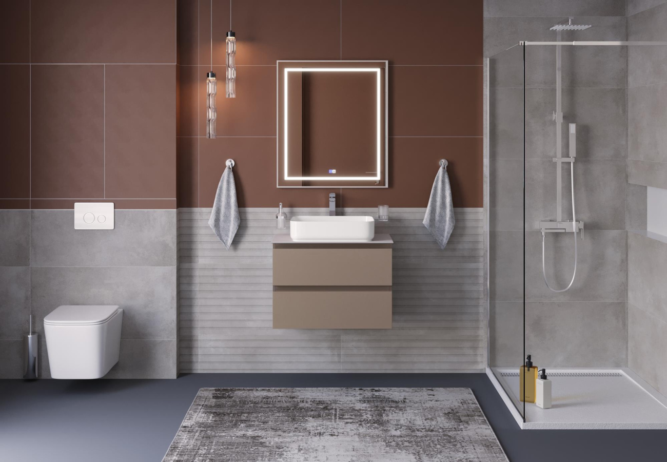 Мебель для ванной BelBagno Kraft 70 см со столешницей, эмаль, Бежевый матовый