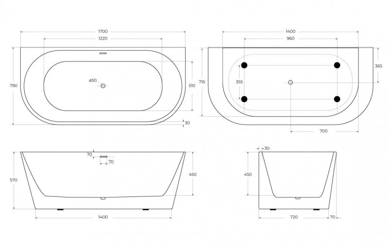 Акриловая ванна BelBagno BB710 170x80 см BB710-1700-800