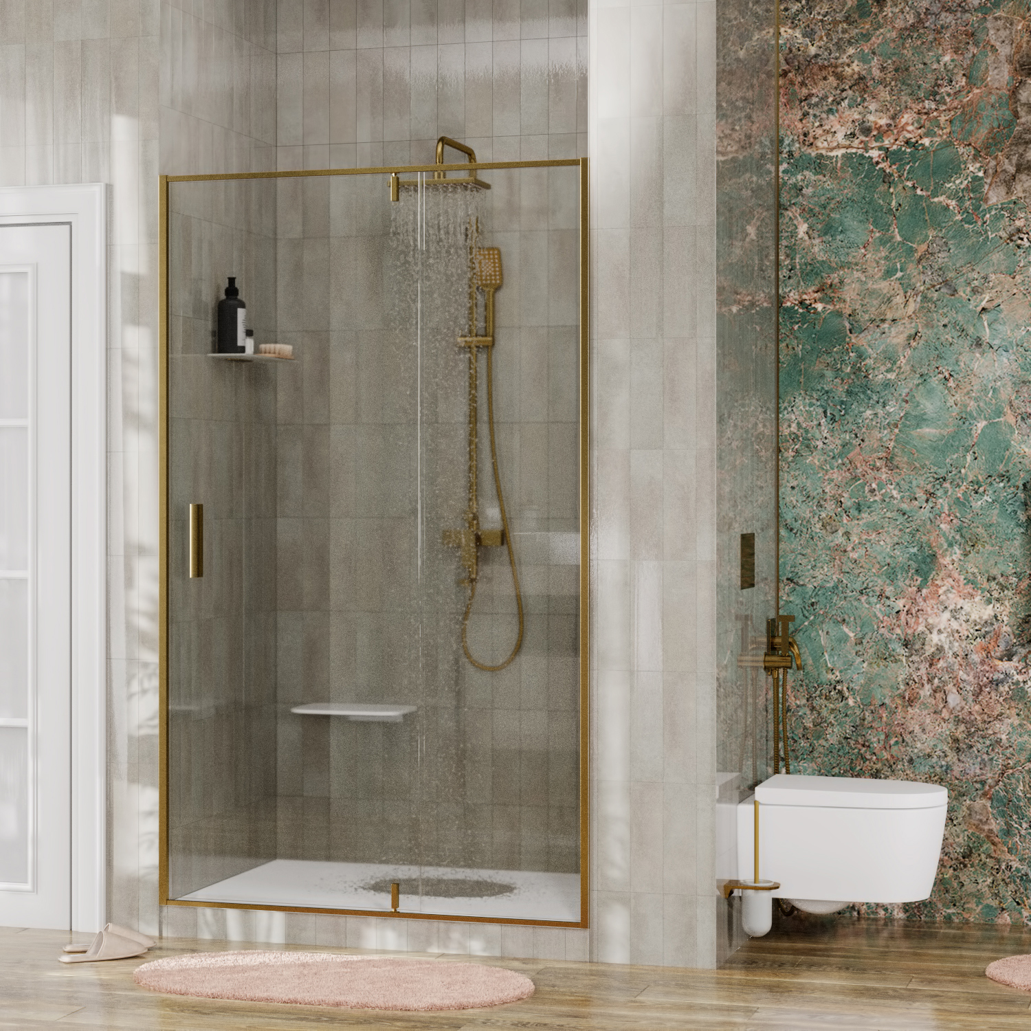 Душевая дверь WasserKRAFT Aisch 55P12 100x200 матовое золото