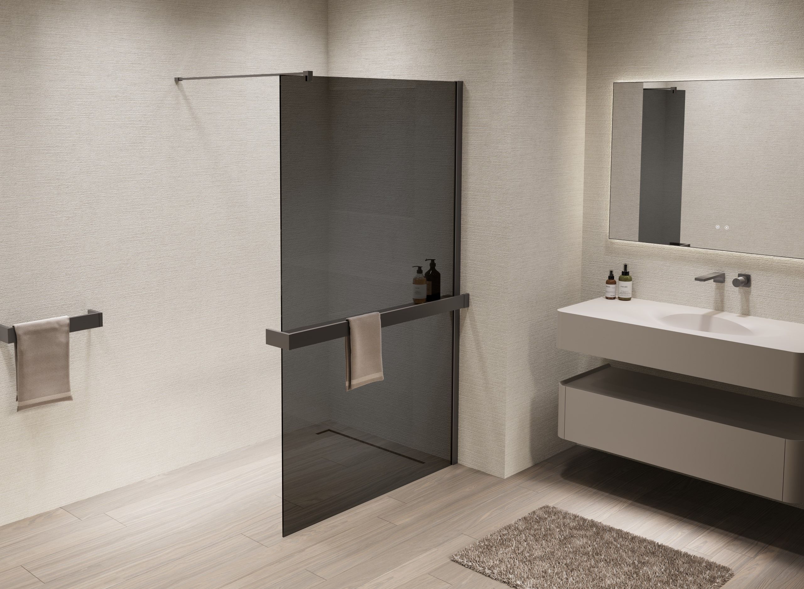 Душевая перегородка Vincea Walk-In VSW-1HR900CGGM 90x200 вороненая сталь, тонированное