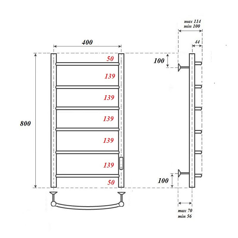 Полотенцесушитель электрический Point PN04848 П6 40x80 диммер справа, хром