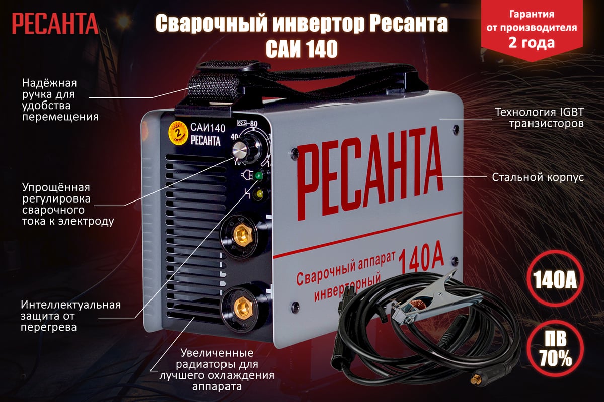 Инверторный сварочный аппарат Ресанта САИ 140 65/5