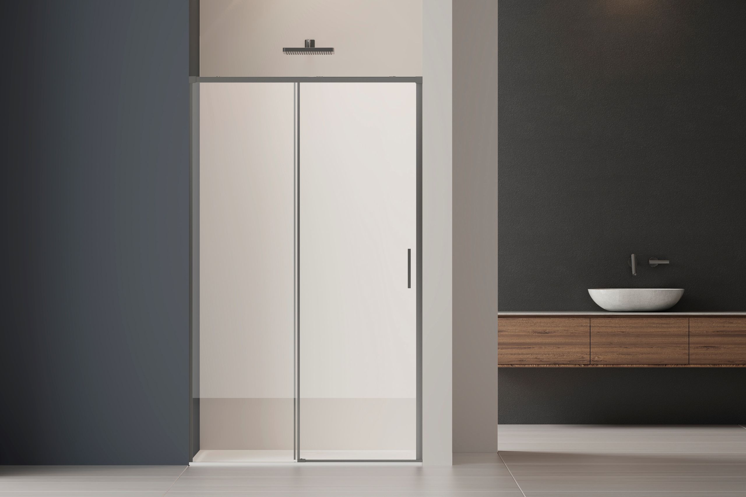 Душевая дверь Vincea Софт 2 (Soft 2) VDS-3SO2120CLGM 120x200 вороненая сталь, прозрачная