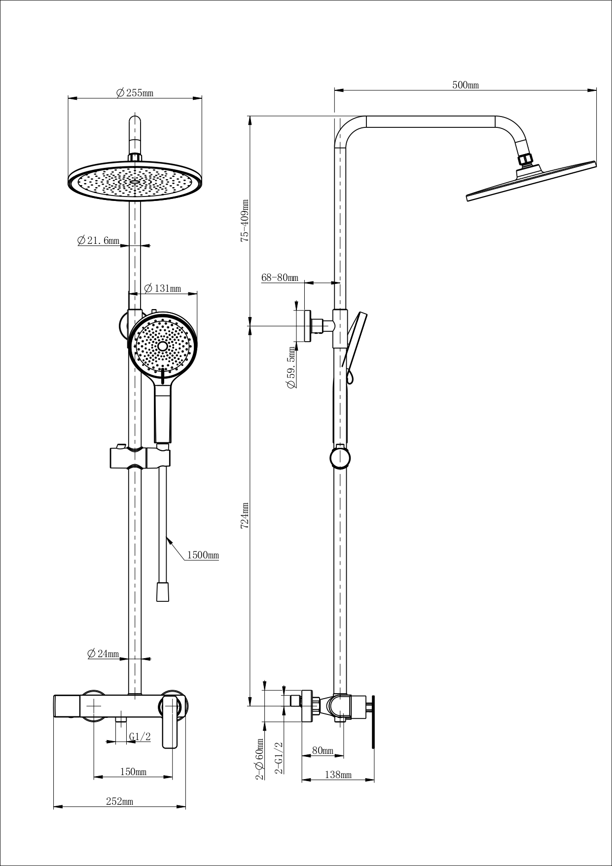 Душевая стойка Wonzon&Woghand WW-B3517-MB черный матовый