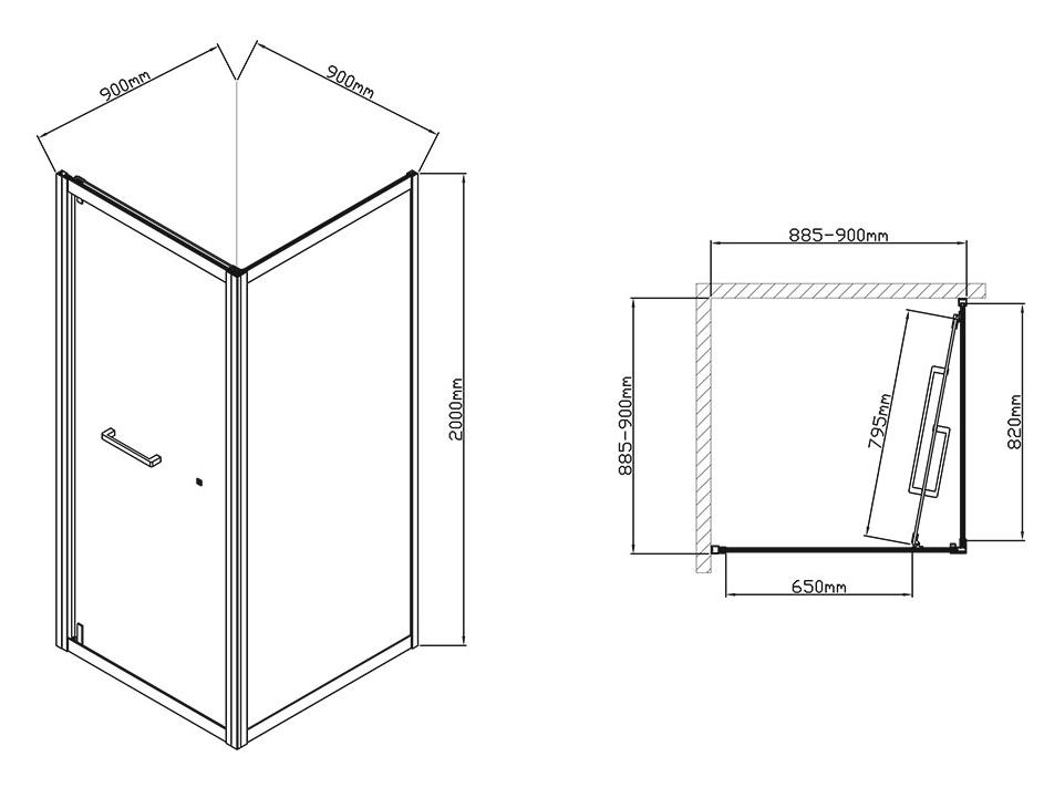 Душевой уголок Vincea Stile VSS-2ST9090CLB-R 90x90 черный, прозрачный, правый