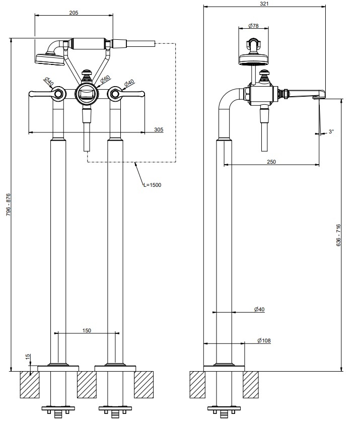 Напольный смеситель Gessi Venti20 65128.031 внешняя часть, хром